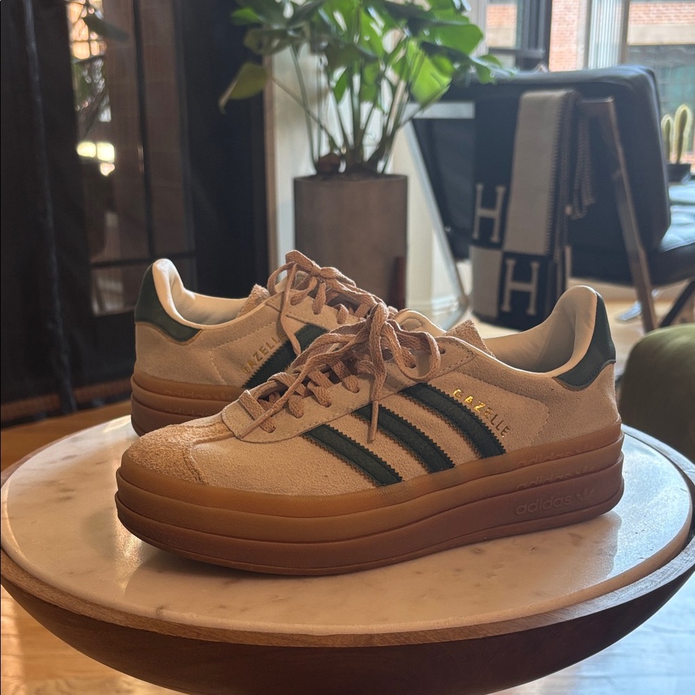 Adidas Cream and Dark Green Platform Sneakers
